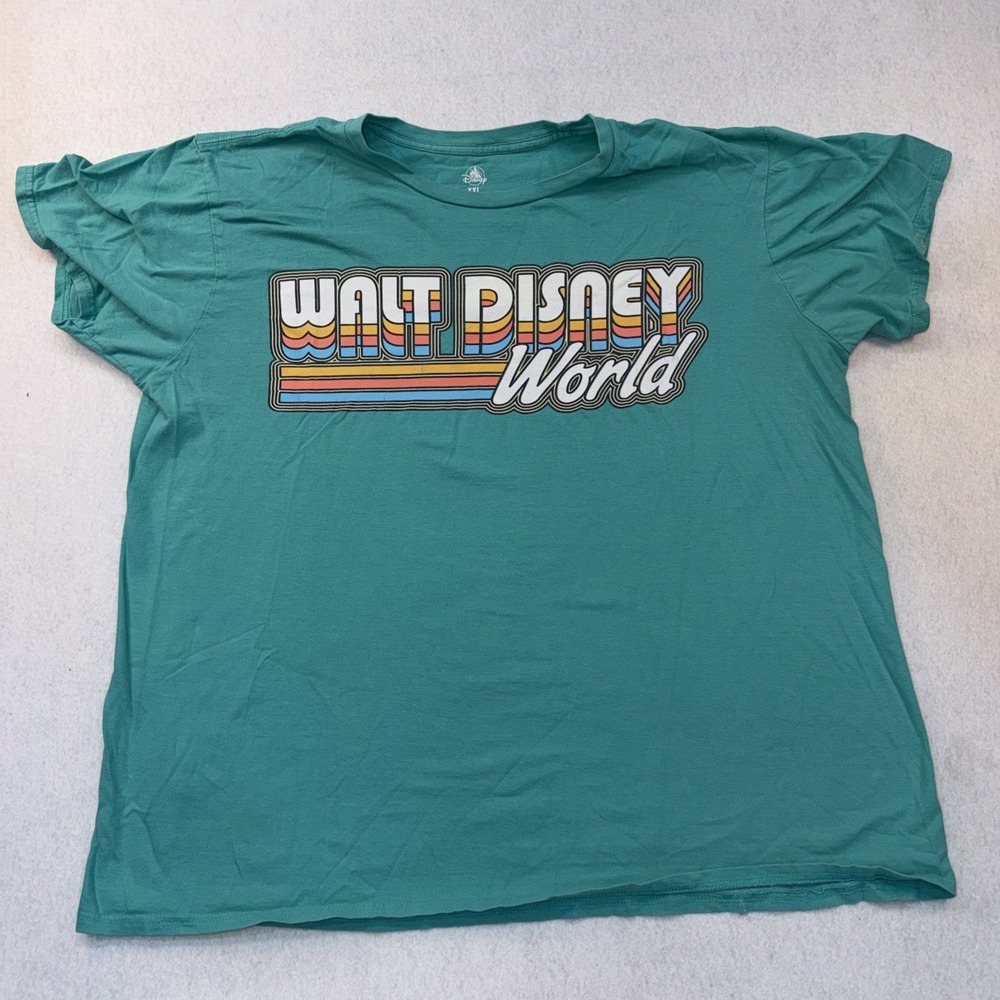 Walt Disney World Theme Park Retro Logo Graphic T Shirt Mens Sz 2XL Teal